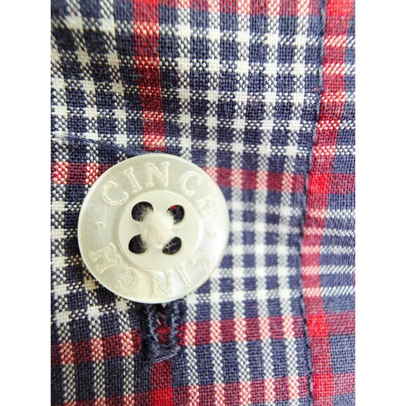 Cinch Medium Men Red White Blue Plaid Embroidered Pocket Logo Short Sleeve Shirt - Picture 8 of 11